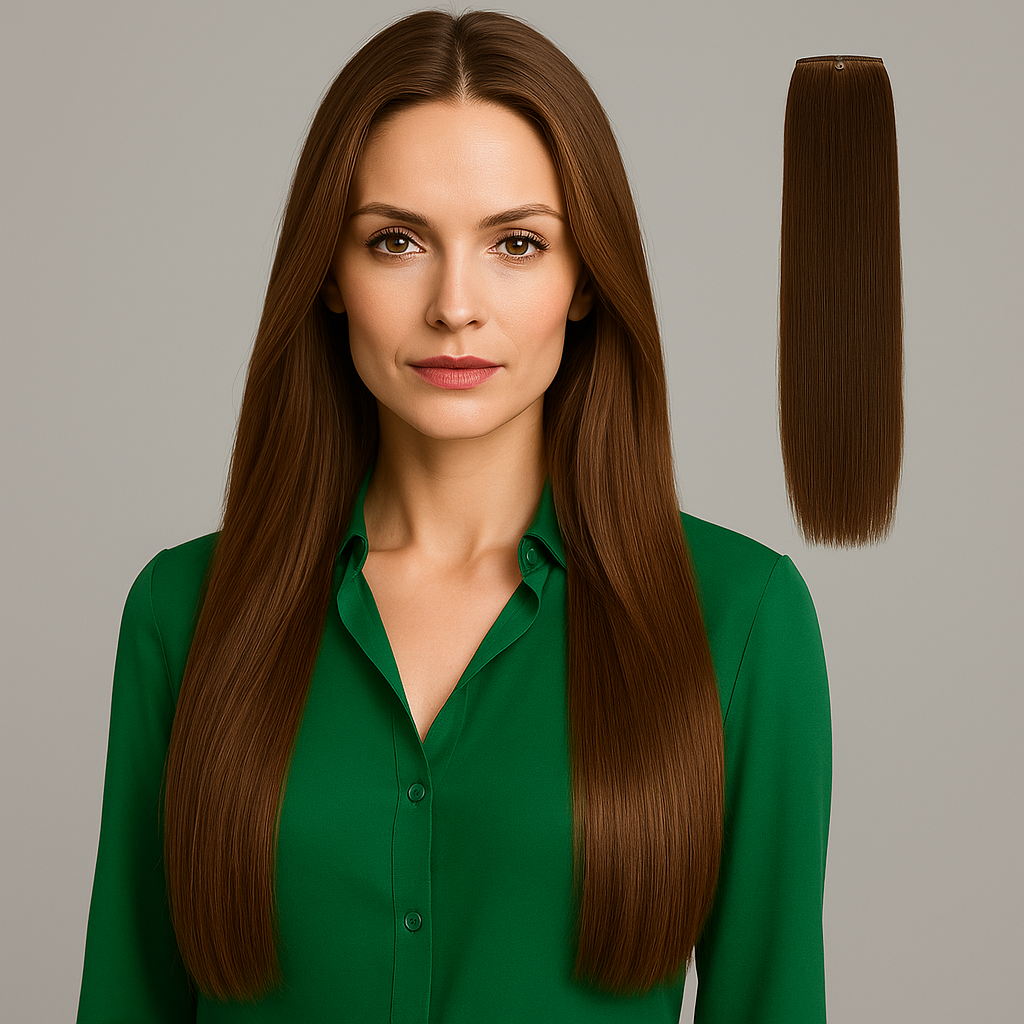 Extensiones de Cabello Castaña Clara – Cortina Semi-Natural 80/20