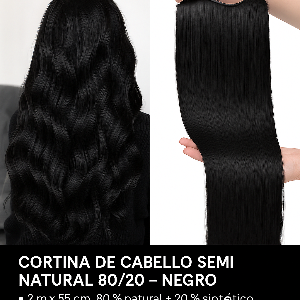 Extensiones de Cabello Negra – Cortina Semi-Natural 80/20