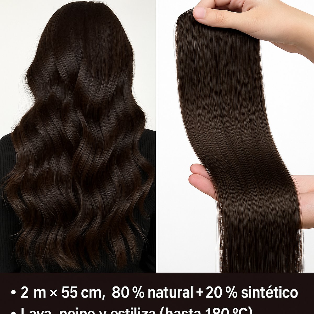 Extensiones de Cabello Castaña Oscura – Cortina Semi-Natural 80/20