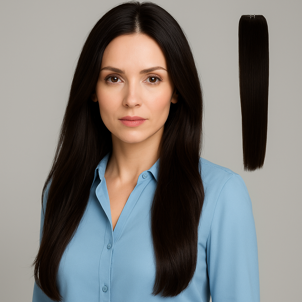 Extensiones de Cabello Castaña Oscura – Cortina Semi-Natural 80/20